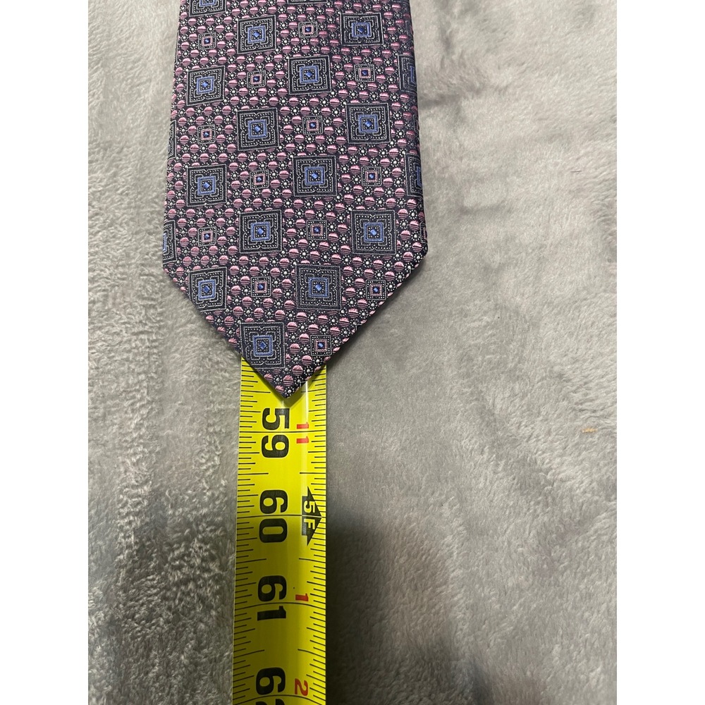 Ermenegildo Zegna Silk Necktie Pink Blue Square Geometric Pattern Luxury‎ - Picture 8 of 8